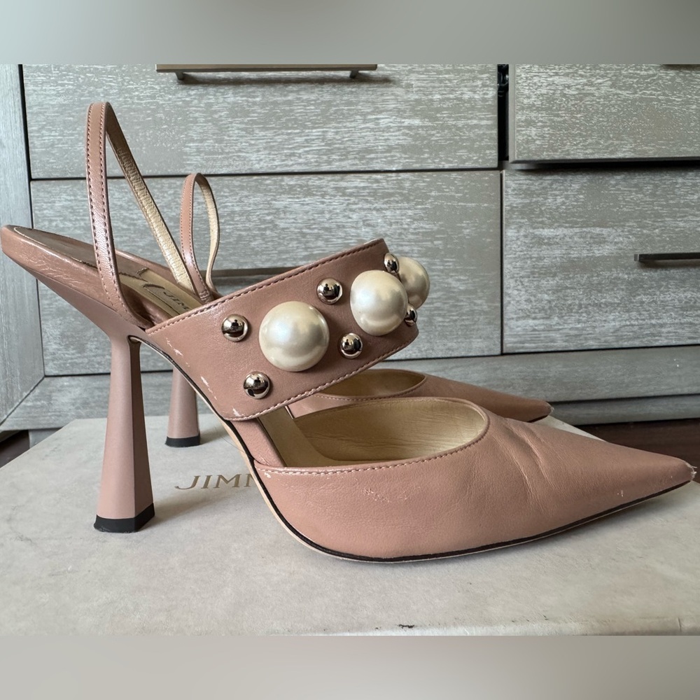 Jimmy Choo Blush Pearl Studded Sling back Heels - Picture 10 of 16